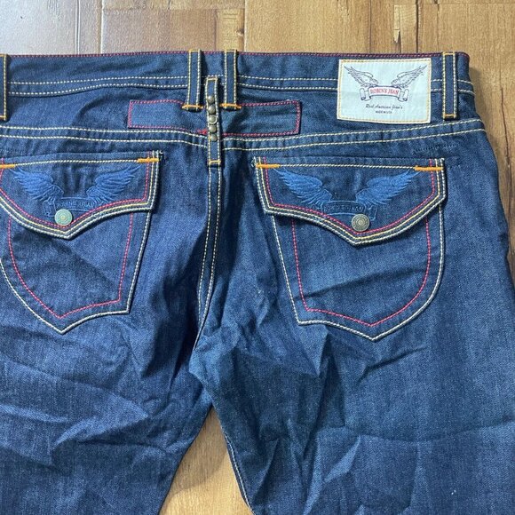 Men's Robins Jeans Dark Wash Denim Jeans Flap Pockets Size 42 Red Stitching - Picture 11 of 12